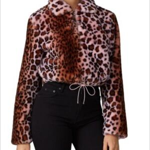 New Kendall and Kylie crop  Leopard Print Faux Fur Jacket